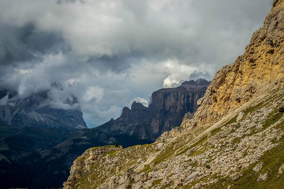 clouds, mountains, dolomites, mountain landscape, nature, beautiful HD wallpaper