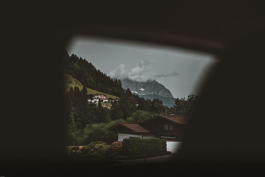 Brown and White House Surrounding Trees, alps, architecture, clouds HD wallpaper