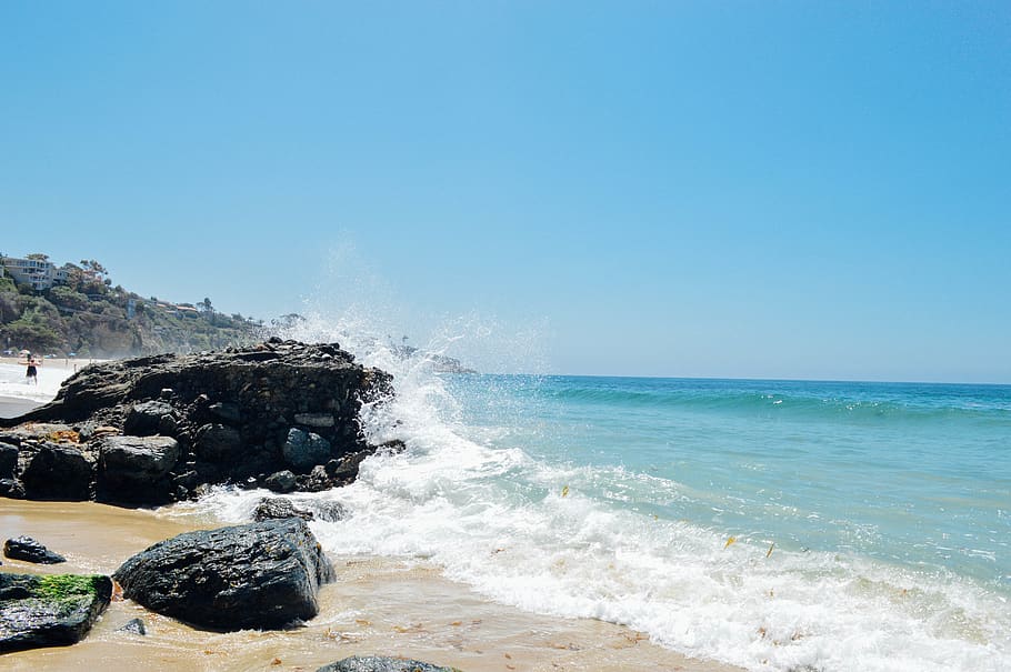 beach, sea, water, land, rock, motion, beauty in nature, wave HD wallpaper