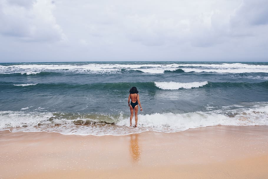 HD wallpaper: women wearing bathing suit on the beach, sea, ocean ...