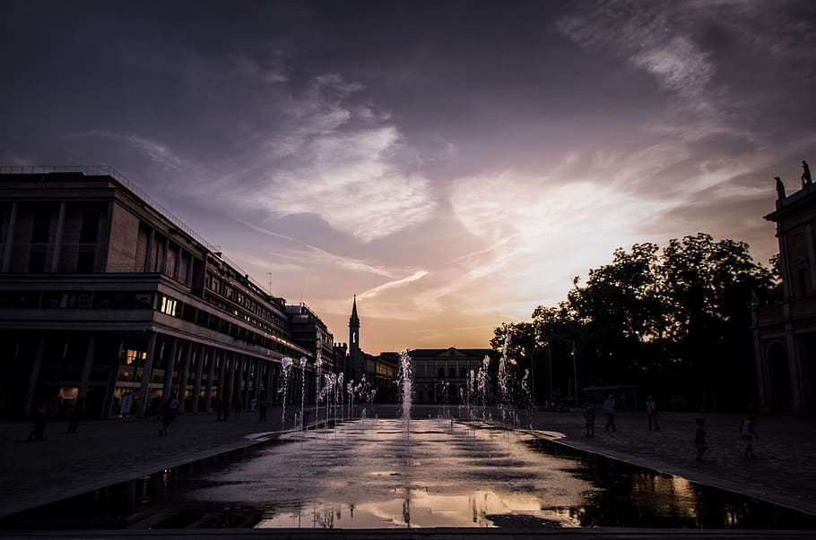 evening, sunset, clouds, sky, landscape, tourism, architecture HD wallpaper