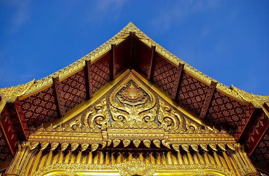 ornate thai pavilion gable, olbrich, botanical, gardens, madison, HD wallpaper