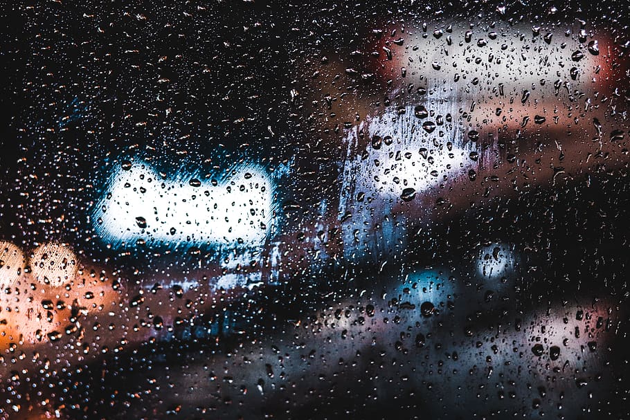 glass window with rain drops, wet, water, transparent, indoors HD wallpaper