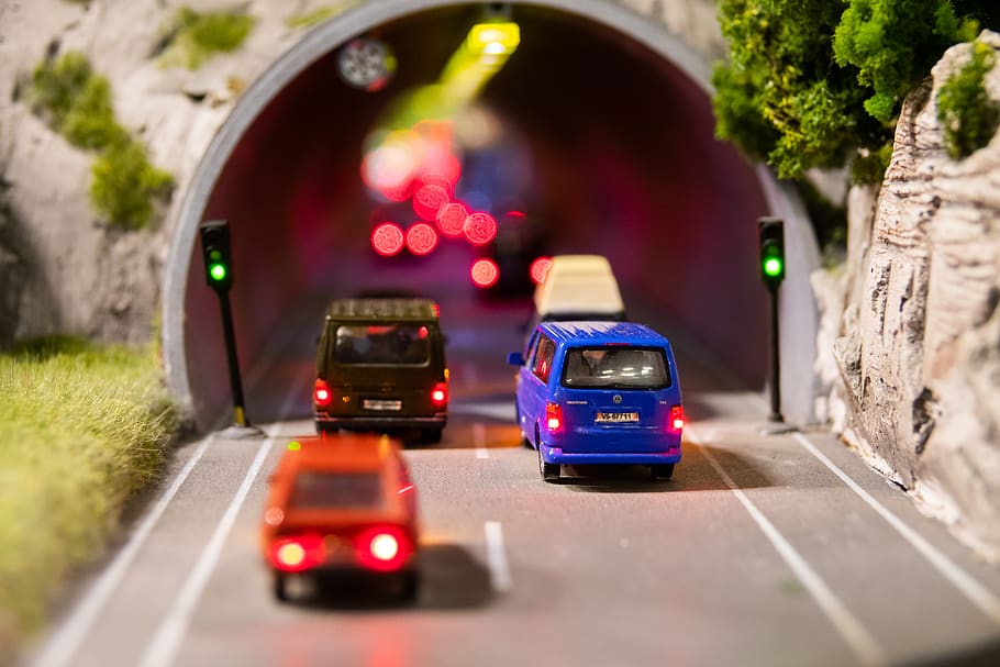 tunnel, traffic, jam, miniature, traffic lights, travel, mode of transportation HD wallpaper