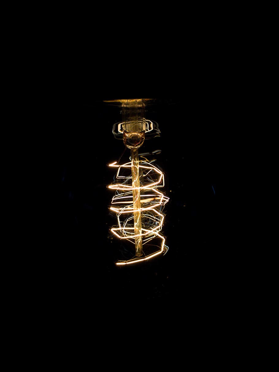 turned on filament bulb, lightbulb, lighting, dark, neon, neon light HD wallpaper