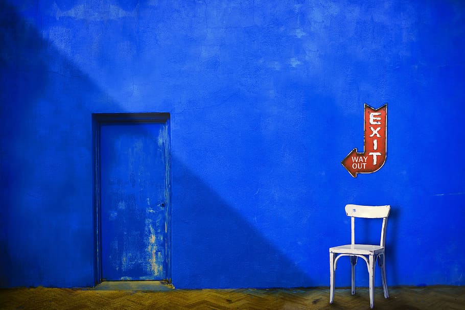 Blue Wall, city and Urban, chair, chairs, color, colour, door, HD wallpaper