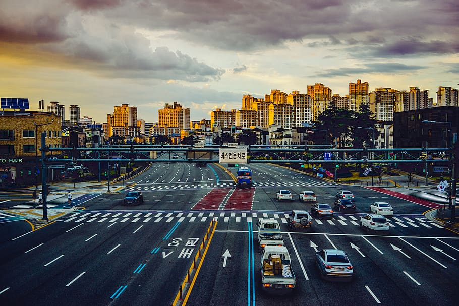 korea, street, daejeon, sunset, cityscape, landscape, 한국, HD wallpaper