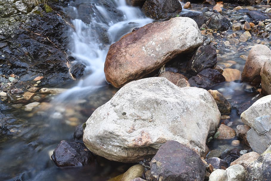 stones, nature, river, rock, solid, rock - object, water, motion HD wallpaper
