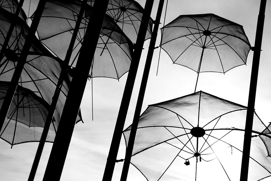 umbrella, canopy, greece, thessaloniki, sun, umbrela, sky, patio umbrella, HD wallpaper