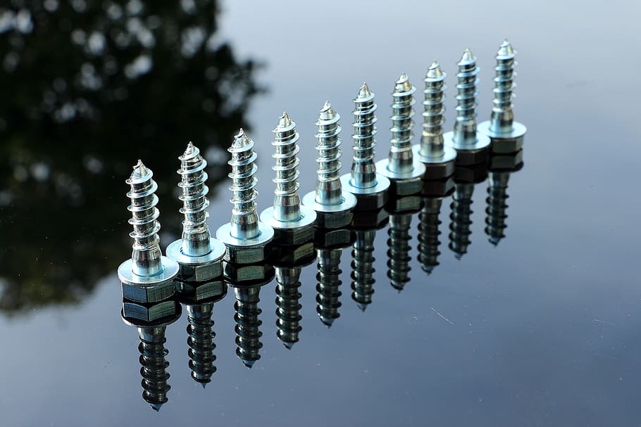 Pile of Gray Screws, reflection, no people, in a row, nature HD wallpaper