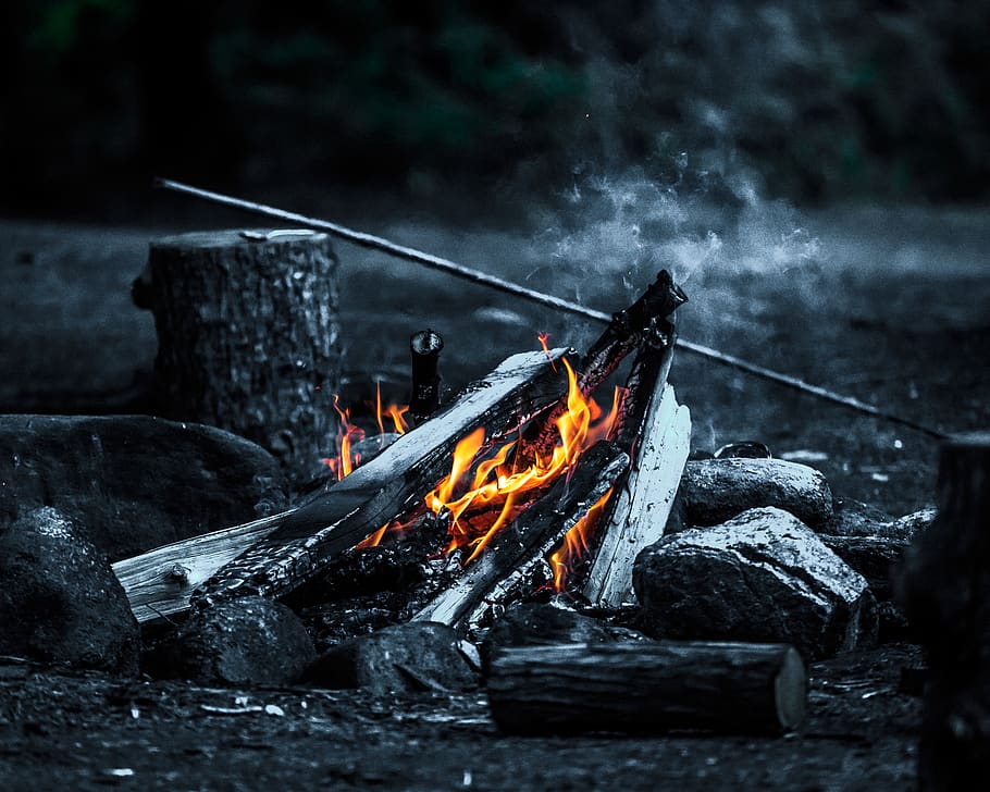fire, camp, logs, night, flame, pyro, red, heat - temperature HD wallpaper