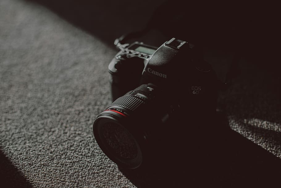 black Canon EOS 6D on gray textile, electronics, camera, photo, HD wallpaper