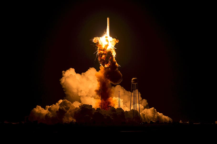 antares, orb, failed, experiment, launch, space, lunar, burning HD wallpaper