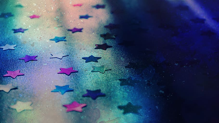 Assorted-color Star Decor on Wall, art, blue, bright, close-up HD wallpaper
