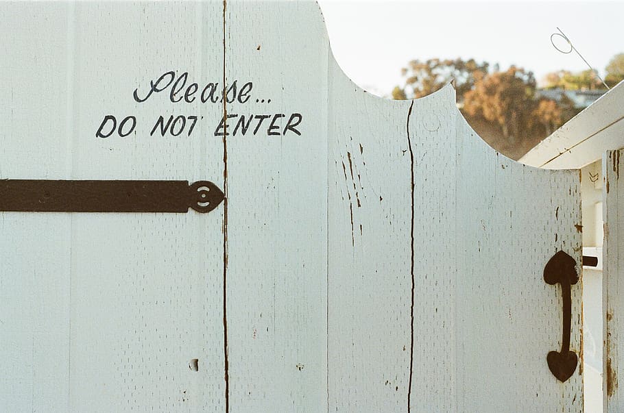 gate, wood, white, do not enter, handle, text, communication HD wallpaper