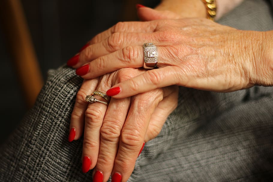 hands, rings, nails, female, nail polish, elderly, human hand HD wallpaper