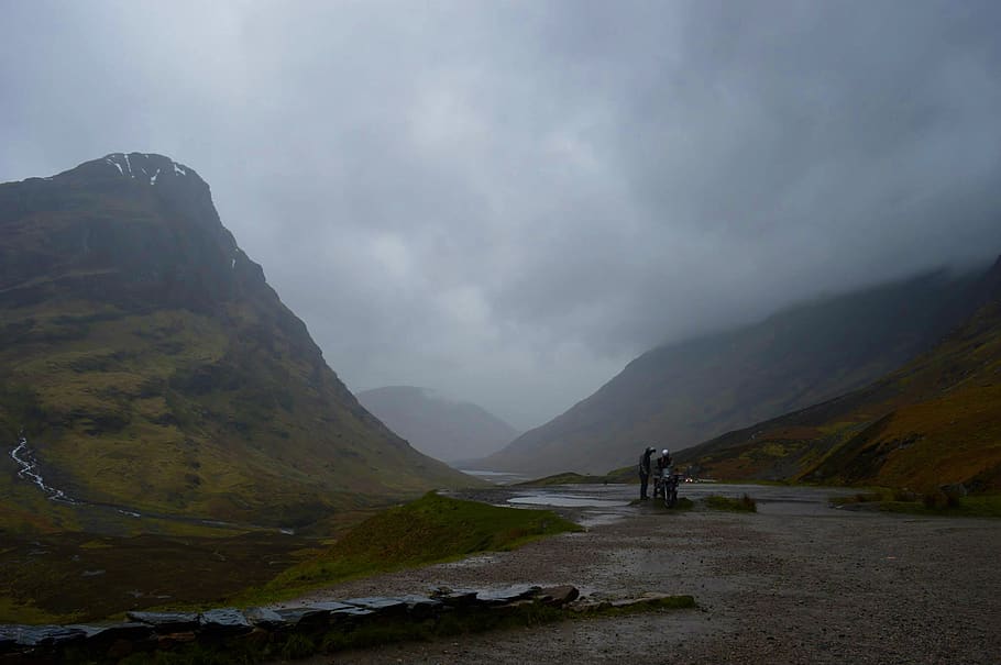 glencoe, lost valley, scotland, route 66, mountain, munro, fog, HD wallpaper