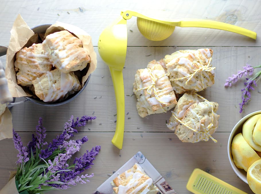lavender, lemon, scones, freshness, food and drink, table, wellbeing HD wallpaper