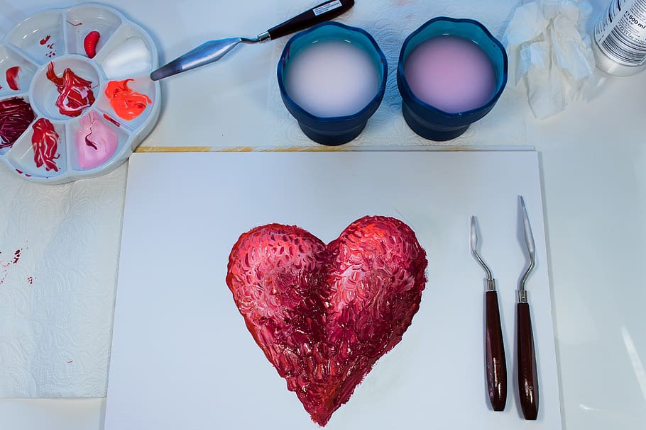 paint, range, red, pink, acrylic paints, spatula, color, porcelain palette HD wallpaper