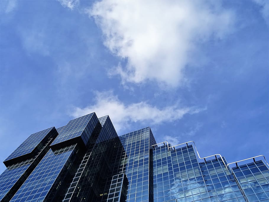 Glass Window Building, architecture, business, clouds, contemporary HD wallpaper