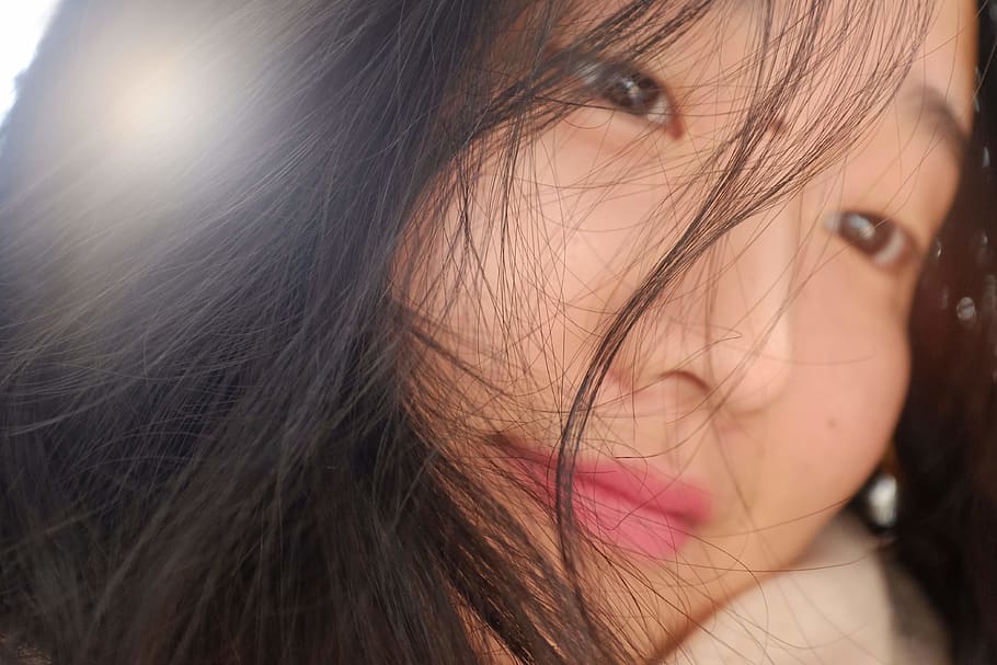 black haired woman, one person, close-up, women, human body part HD wallpaper