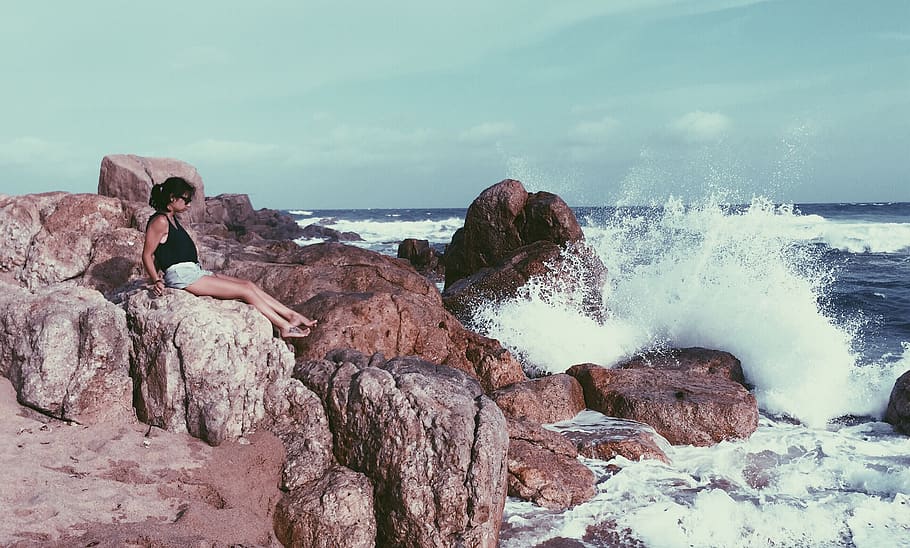 ocean, wave, sea, rocks, blue, splash, summer, beach, water HD wallpaper