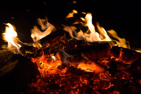 fire, flame, bonfire, hearth, indoors, fireplace, coal, forge HD wallpaper