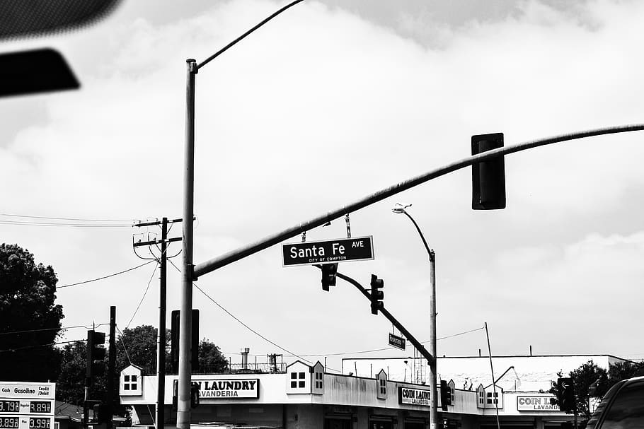 Santa Fe street signage, light, traffic light, road, compton ca.