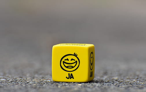 Yellow Cube on Brown Pavement, blur, color, emoticon, emotions HD wallpaper