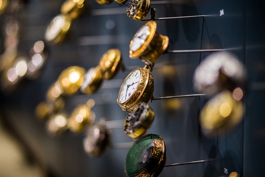 Gold-colored Nalog Watches on Selective Focus Photo, art, blur HD wallpaper