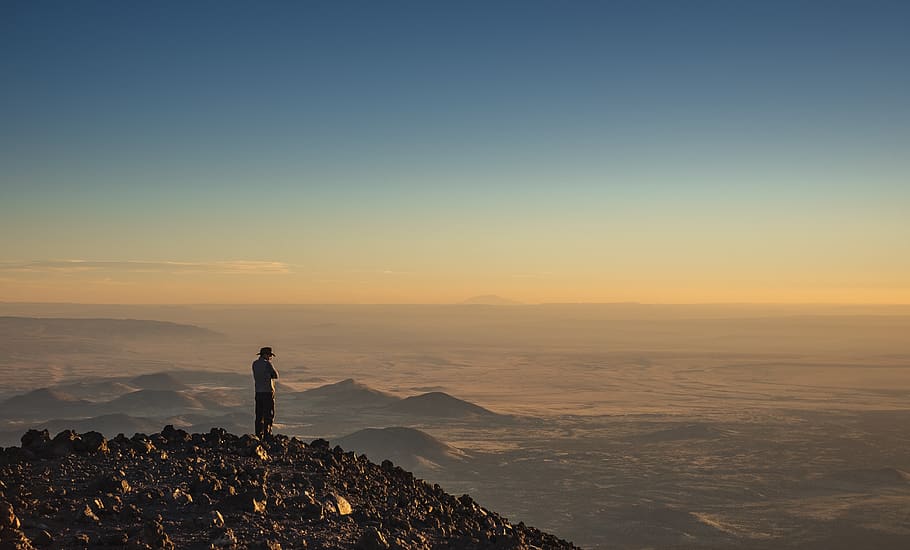ridge, summit, cloud, rock, hill, mountain, horizon, blue, sky HD wallpaper