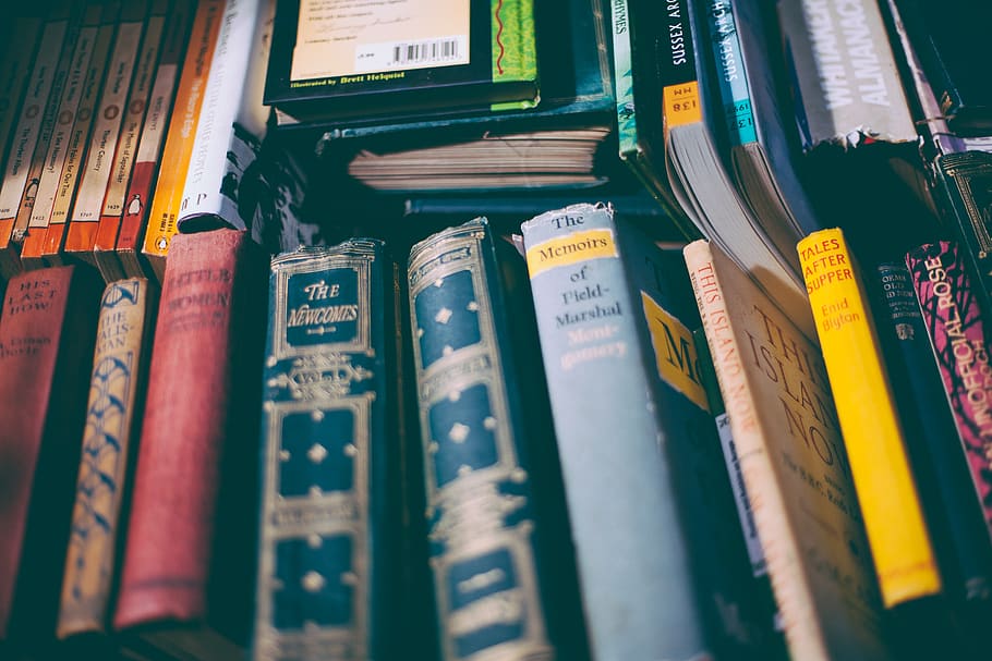 Stack of Brown and Red Printed Hardbound Books, book stack, bookcase HD wallpaper