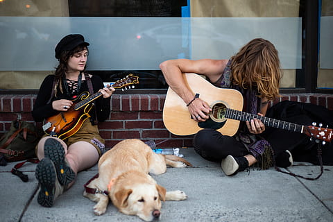 two men playing guitars, person, human, people, musical instrument HD wallpaper