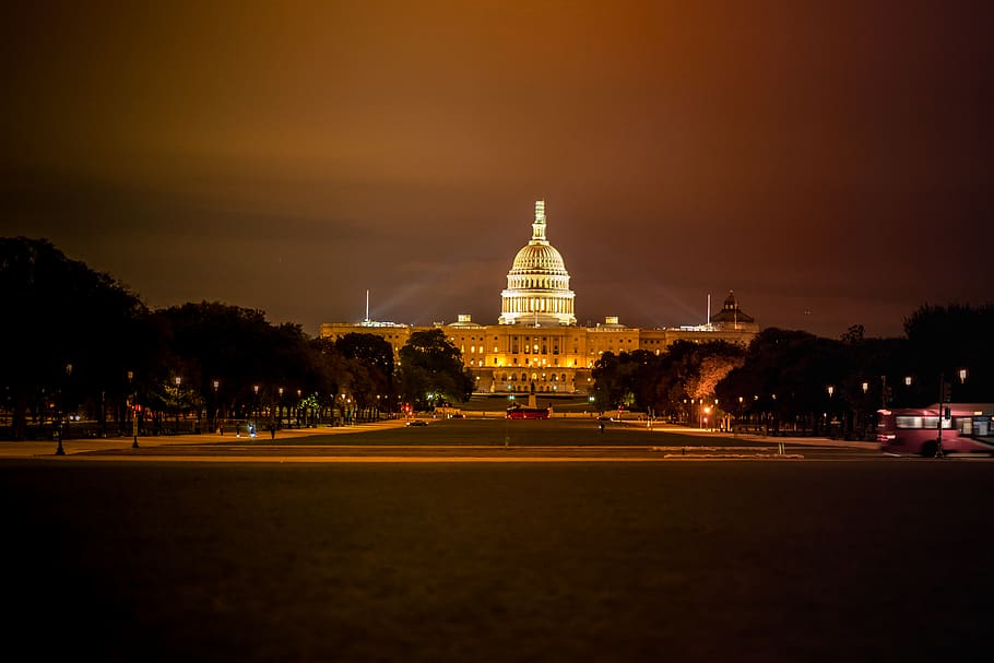 U.S. capitol Hill during nighttime, dome, building, architecture
