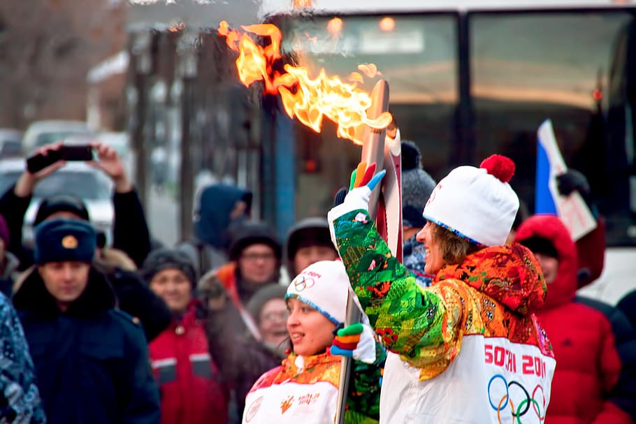 olympic, flame, torch, ufa, man, race, 2013, city, fire, hands