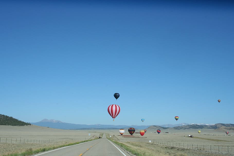 aviation, balloon, float, transportation, sky, blue, copy space HD wallpaper