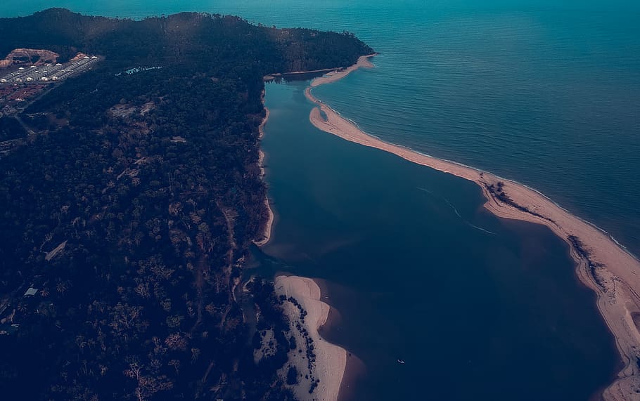 Aerial Photo of Island, bay, beach, dawn, daylight, high angle shot HD wallpaper