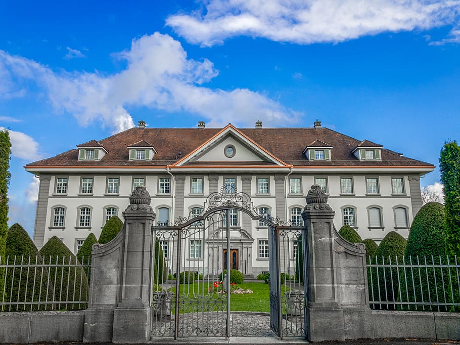 building, housing, gate, mansion, house, villa, background HD wallpaper
