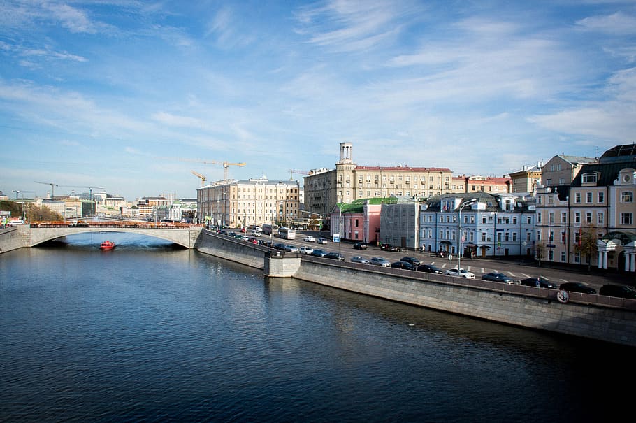 moscow, bridge, quay, river, russia, city, architecture, building exterior, HD wallpaper