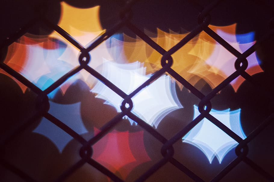 bokeh, star, mesh, wire, light, fence, chainlink fence, pattern HD wallpaper