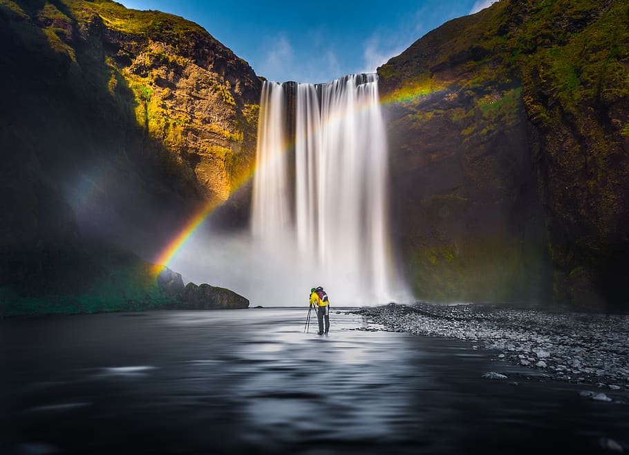iceland, skógafoss, water, scenics - nature, waterfall, beauty in nature HD wallpaper