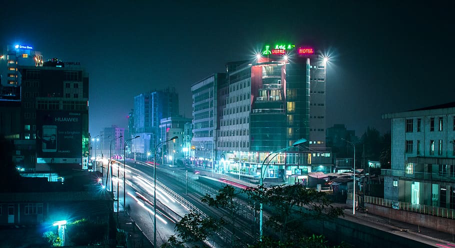 high-rise building, town, metropolis, urban, city, road, downtown HD wallpaper