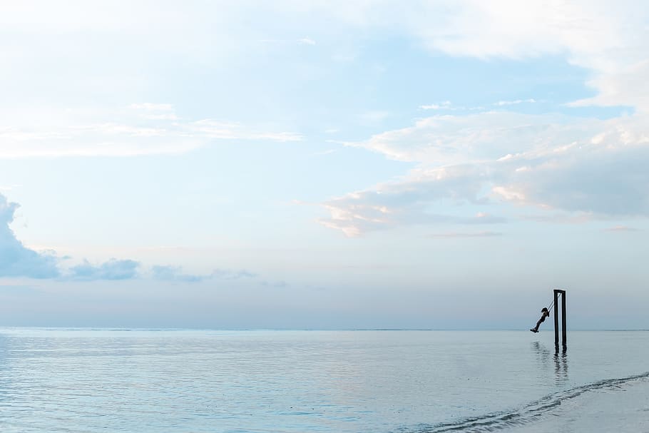 person, swing, water, surrounded, lifestyle, summer, leisure HD wallpaper