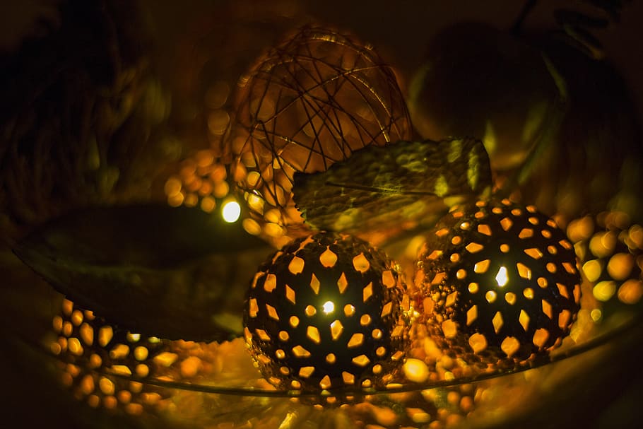low-light, christmas, illuminated, close-up, group of objects HD wallpaper