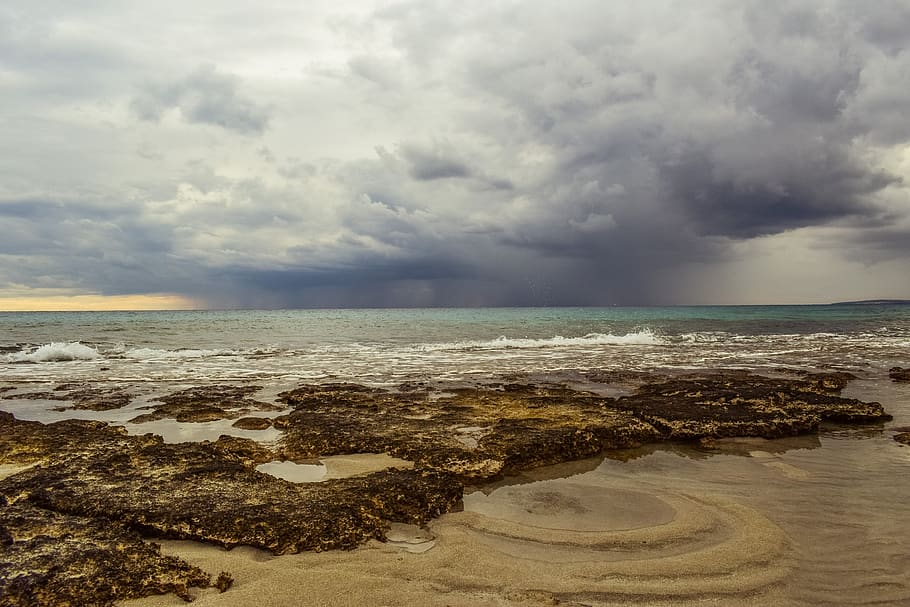 storm, clouds, overcast, sky, nature, weather, sea, horizon HD wallpaper