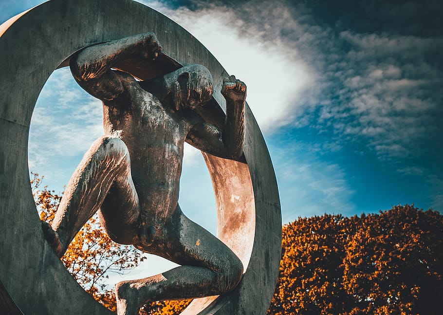architecture, art, concrete, statue, sky, metal, nature, day HD wallpaper
