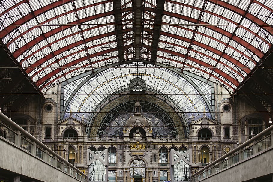 antwerpen, belgie, antwerp train station, belgium, arch, built structure, HD wallpaper