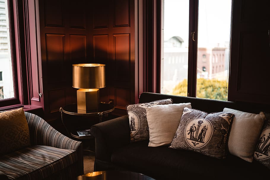 two sofa near windows, furniture, indoors, domestic room, home interior HD wallpaper