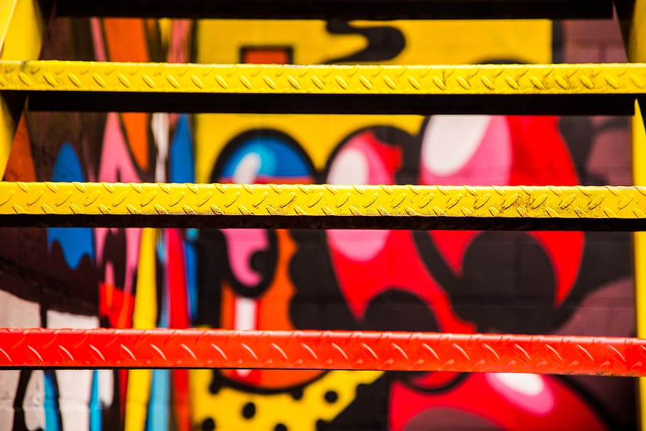 orange, wall, art, paint, graffiti, metal, multi colored, variation HD wallpaper