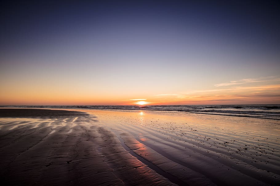 sea, sand, beach, sunset, seascape, landscape, coastal, beautiful HD wallpaper